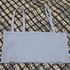 Ribbed Square Neck Crop Tank Top - Light Blue